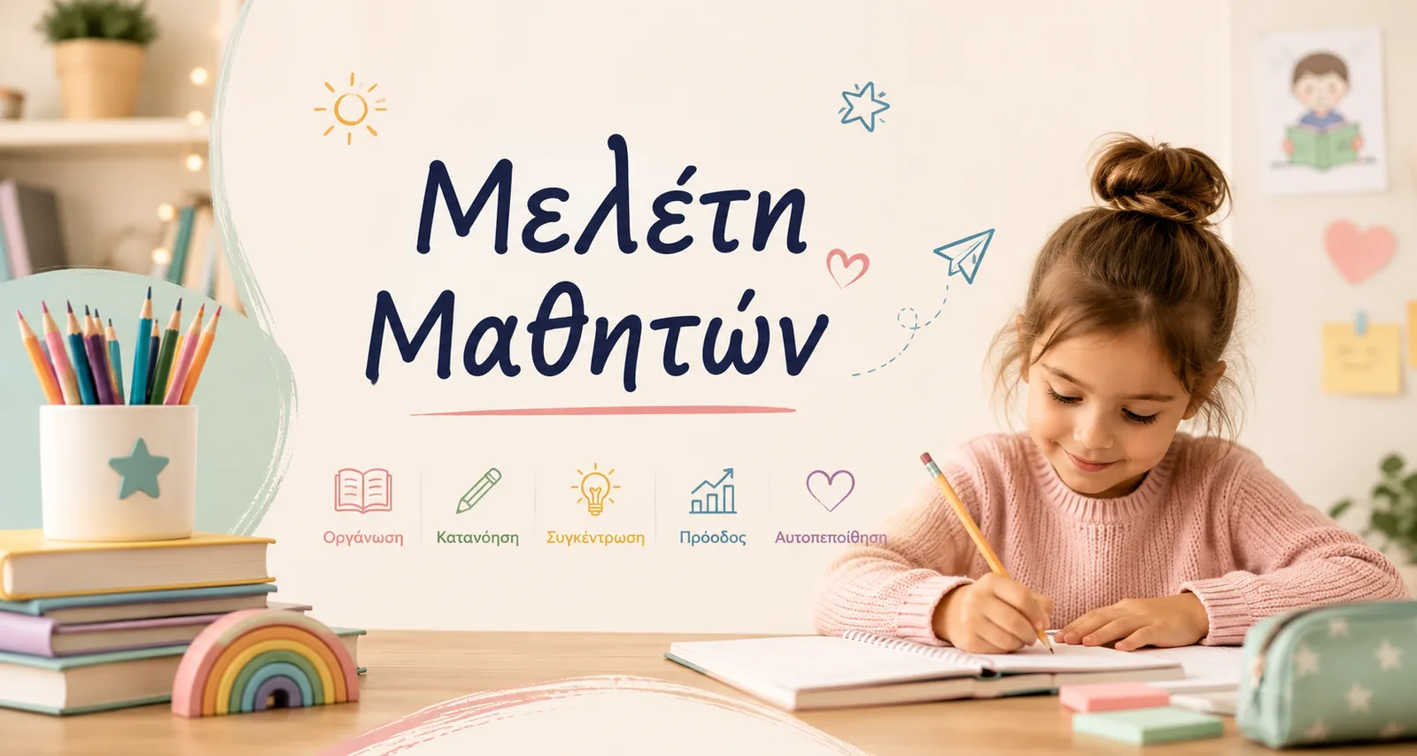 Μαθήτρια γράφει στο τετράδιό της